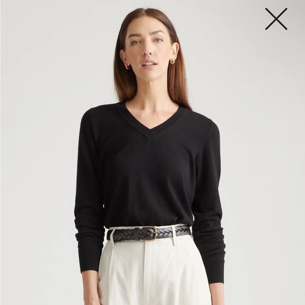 Quince V-Neck Cotton Cashmere Black Sz L NWT